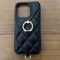iPhone14プロショルダー付き　キルティングスタンド付きケース