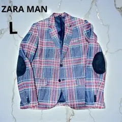 ZARA MAN ザラ　エルボーパッチ　総裏　テーラードジャケット　チェック　L