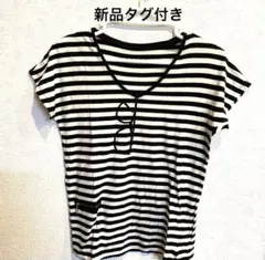 新品タグ付き　アダムエロペ　スパンコールメガネ　ボーダー半袖カットソー　Tシャツのサムネイル