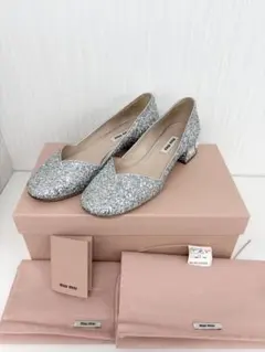美品 Miu Miu シルバー ビジュー フラットシューズ 2025年最新】MIU MIU カラー：シルバー系 フラットシューズ・バレエ