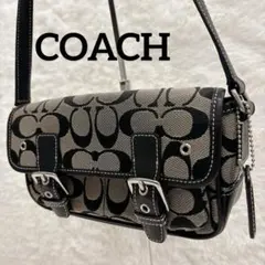 【美品】COACH シグネチャー ショルダー　レザー　ミニフィールドバッグ　黒