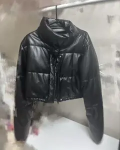 ショート丈 ダブルジップフェイクレザーダウンジャケット