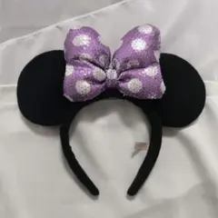 【美品】ミニー カチューシャ 紫の水玉リボン