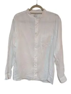 美品【無印良品 】麻100% ノーカラーシャツ ホワイト XL