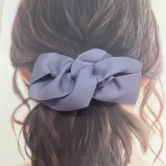 春色パープルのシンプルなリボン　バレッタ　やっとこピン