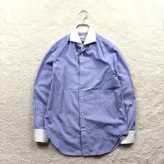 ユニバーサルランゲージ/M相当/青×白/オープンシャツ/クレリック/長袖/春夏のサムネイル