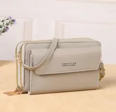 スマホショルダー グレー 財布 ポーチ ウォレット 斜めがけ PUレザー