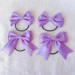 サテンリボン　紫色　リボンヘアゴム 4個セット