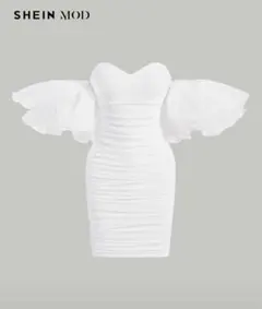 ボディコンドレス SHEIN MOD オフショルダー ビッグフリル ホワイト