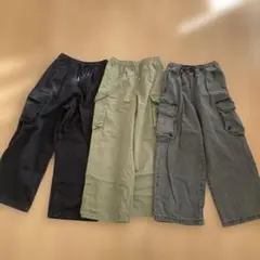 GU女児140cmカーゴパンツ 3点セット（ブラック・オリーブ・グレー）