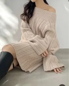 Olu. オルドット えみ姉 ランダムリブオフショルニットワンピース