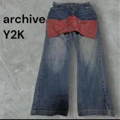 平成Y2K お兄系 グランジ デニムパンツ チェック切替 archive