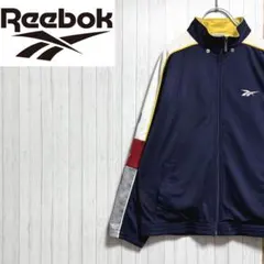 リーボック　トラックジャケット　ジャージ　ネイビー　マルチカラー　刺繍ロゴ　L