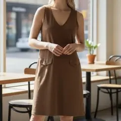 美品 クランプリュス KLEINPLUS ノースリーブワンピース L 茶のサムネイル
