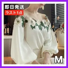 ⭐️ラスト1点⭐️花柄刺繍 大柄 ブラウス エレガント シアー ぽわん袖 上品 大人