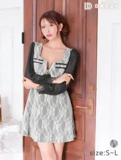 dazzy フロントジップオールレースチュール長袖Aラインミニドレス 新品未使用