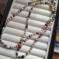 パールネックレス　淡水真珠　マルチカラー　デイリー　冠婚葬祭　セレモニー　ロング