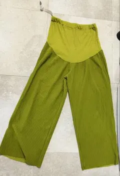 マタニティ プリーツ ワイドパンツ ライムグリーン