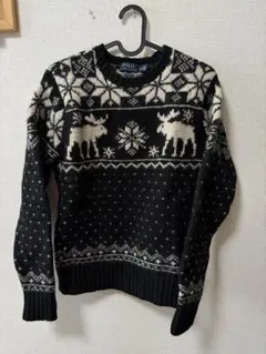 00s Chaps チャップス ニット ブラック ネイティブ柄 総柄 コットン 