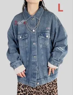 add color デニムジャケット　刺繍　ブルー　しまむら　Gジャン　ブルー