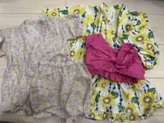 ひまわり柄浴衣ワンピとピンク甚平　女の子