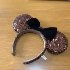 ディズニー　カチューシャ　ベロアリボン　スパンコール　ブラウン