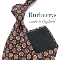 【極美品】Burberrys ネクタイ 花柄 紋章柄 小紋柄 ネイビー