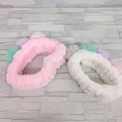 セット2個 フワフワポンポンヘアバンド 洗顔 ヘアバンド 可愛いヘアアクセサリー