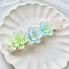 No.1920 ハンドメイド　ソフトカラーのフラワーバレッタ（ブルー系）