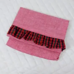 移動ポケット 赤チェック ダンガリー フリル ハンドメイド