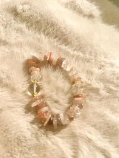 天然石 ラビットヘアルチルクォーツ　ビーズブレスレット オレンジピンク系