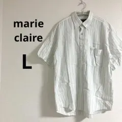 マリ・クレール メンズ 半袖シャツ ストライプ 綿100% 緑 Lのサムネイル