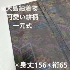 大島紬 一元式 絣柄 正絹 広衿 袷YK-967