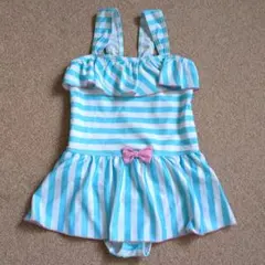 ワンピース水着 水色ストライプ130cm