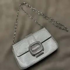 ビジュー装飾 シルバー ショルダーバッグ