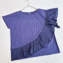 yul レース切替Tシャツ　レース　フリーサイズ　ネイビー　可愛いのサムネイル