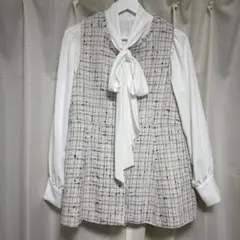 リボンシャツとツイードベストのセット　入園式　入学式　一度の使用のみ