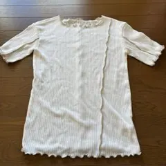 リブ編みホワイトTシャツ M