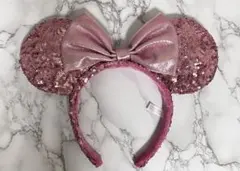 ミニーマウス　スパンコールリボンカチューシャ ディズニー ピンク