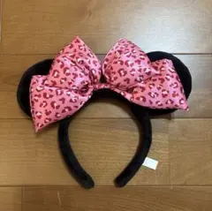 ミニーマウス風カチューシャ ピンクレオパード