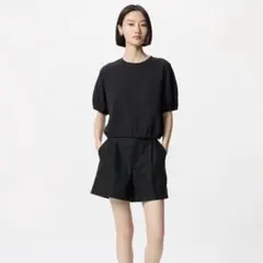 ユニクロ　リネンコットンショートパンツ　ブラック 黒 Lサイズ