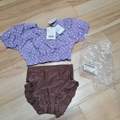 新品フリル付き水着セット 110cm 紫 ドット