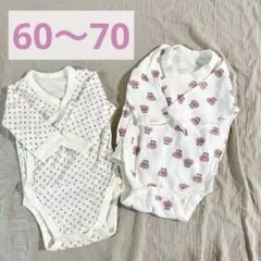 前開きロンパース　60〜70 花柄　UNIQLO他　ピンク