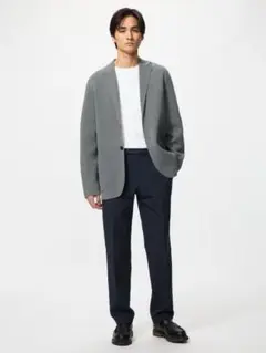 美品 25年モデル ユニクロ 感動パンツ ウールライク ネイビー w91