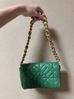 ZARAグリーン キルティング ハンドバッグ ゴールドチェーン