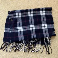 チェック柄ストールショール(ネイビー.ホワイト.レッド) フリンジ付143×47