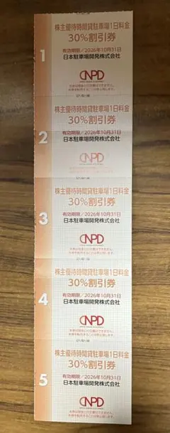 【匿名配送】日本スキー場開発　株主優待　時間貸駐車場　1日料金　30％割引券