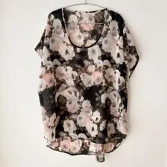 LIVE 4 TRUTH ブラウス 半袖 シフォン フラワープリント 黒 2XL