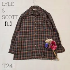 ライルアンドスコット　長袖チェック柄シャツ　ロゴ刺繍　ブラック　【L】
