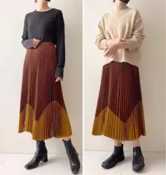 【ユニクロC】プリーツカラーブロックスカート　L